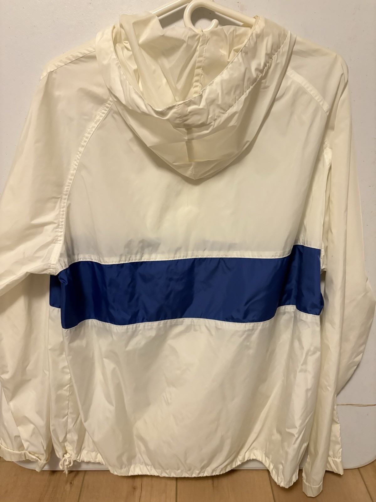 Vintage Woolrich Mens White/Blue Colorblock Hooded Zip Windbreaker Jacket Size M