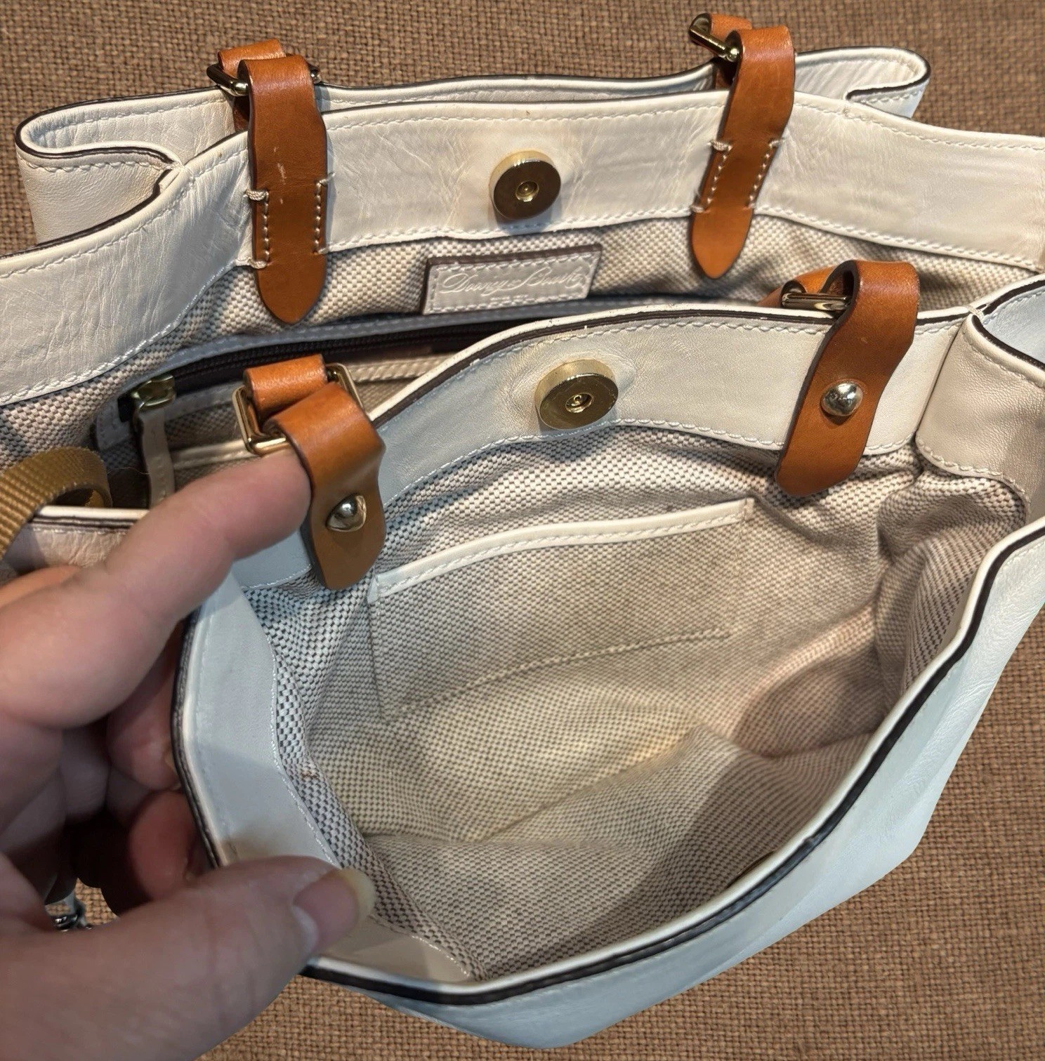 Dooney Bourke Bone Off-White City Barlow Smooth Leather Large Satchel Bag