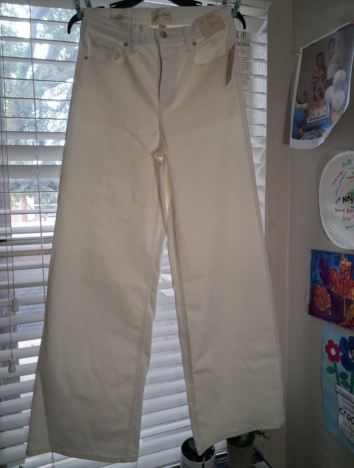 Universal Thread White Denim Wide-Leg Jeans High Rise Stretch 5-Pocket Sz 10