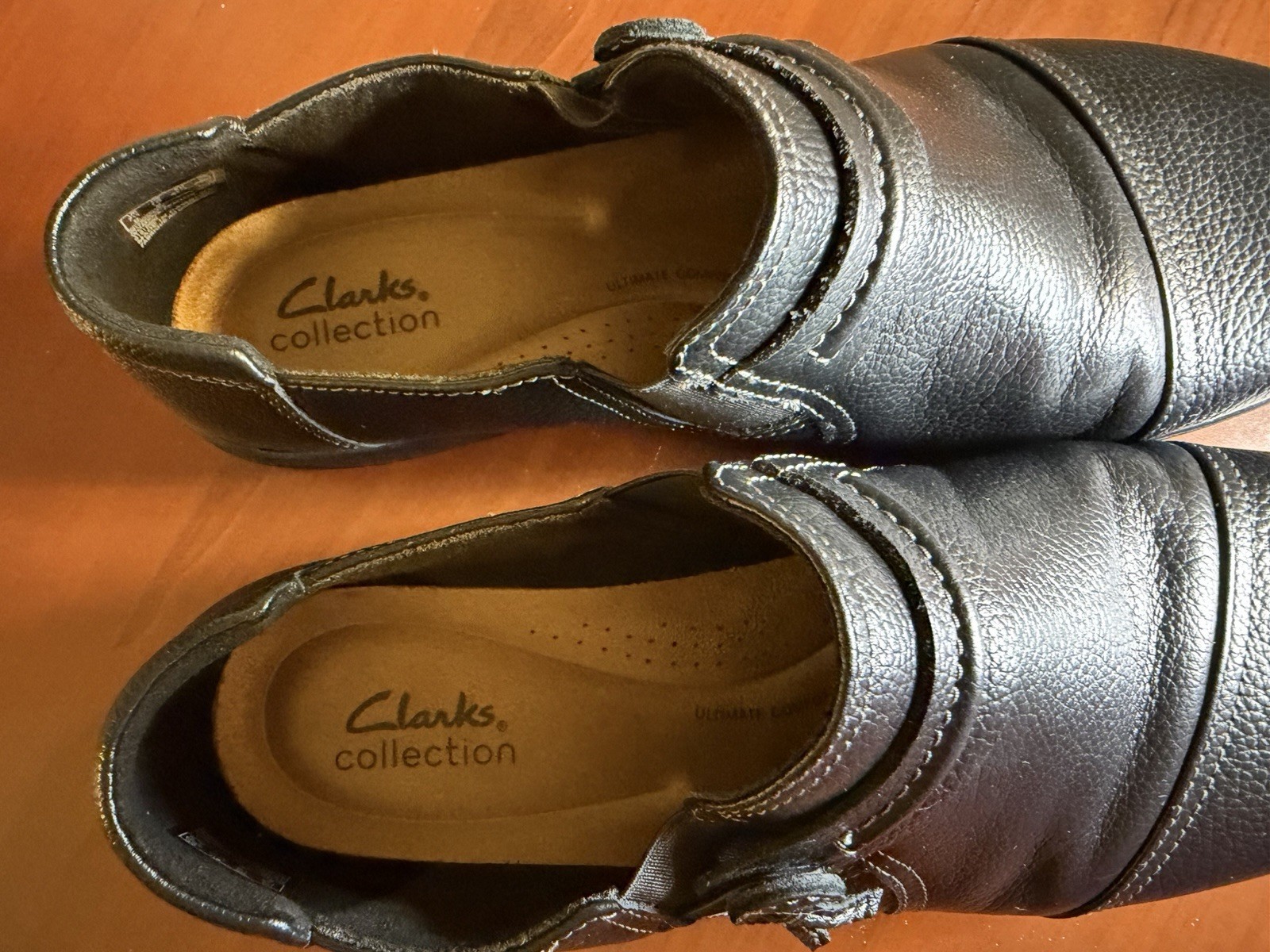 Clarks Collection Black Leather Mary Jane Comfort Shoes Women’s Hook Loop