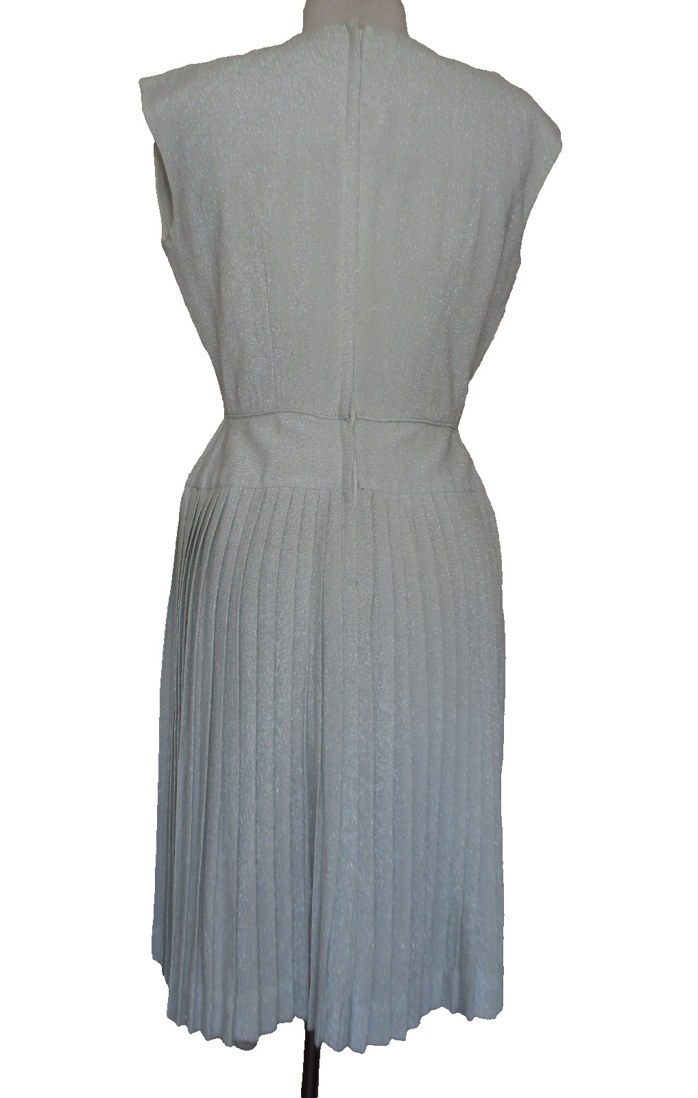 Vintage 50s/60s Joe Forman Silver Lame’ Sleeveless Dress XS/S Women Pleat Skirt