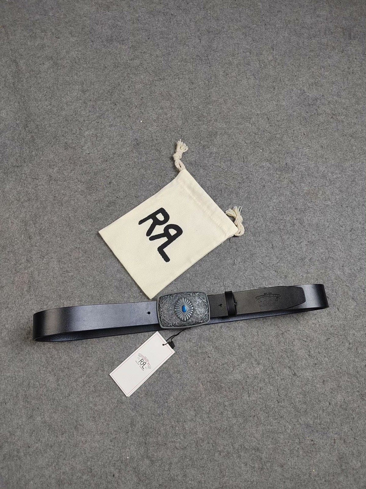 RRL Double RL Black Vintage Navajo Turquoise Inlay Leather Belt Size 34