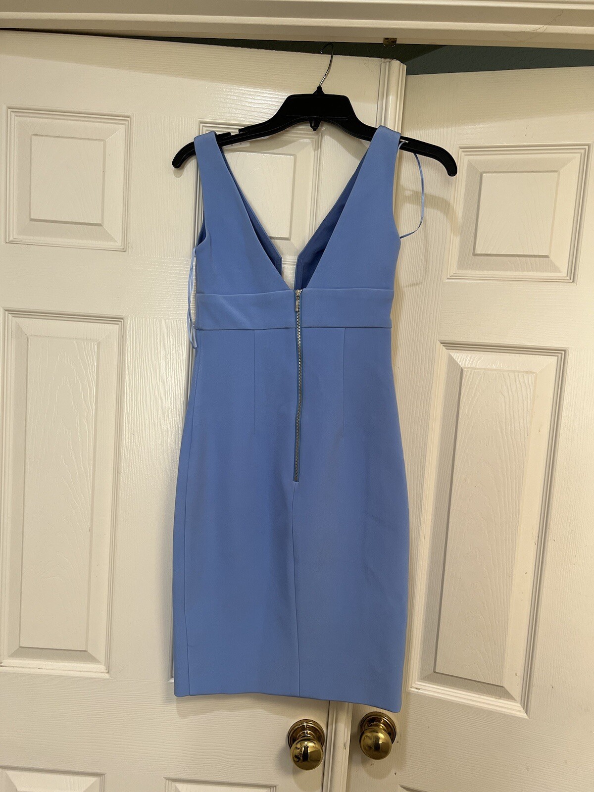 NICHOLAS Bonded Silk Deep U Neck Line Mini in Cornflower Blue party Dress 4