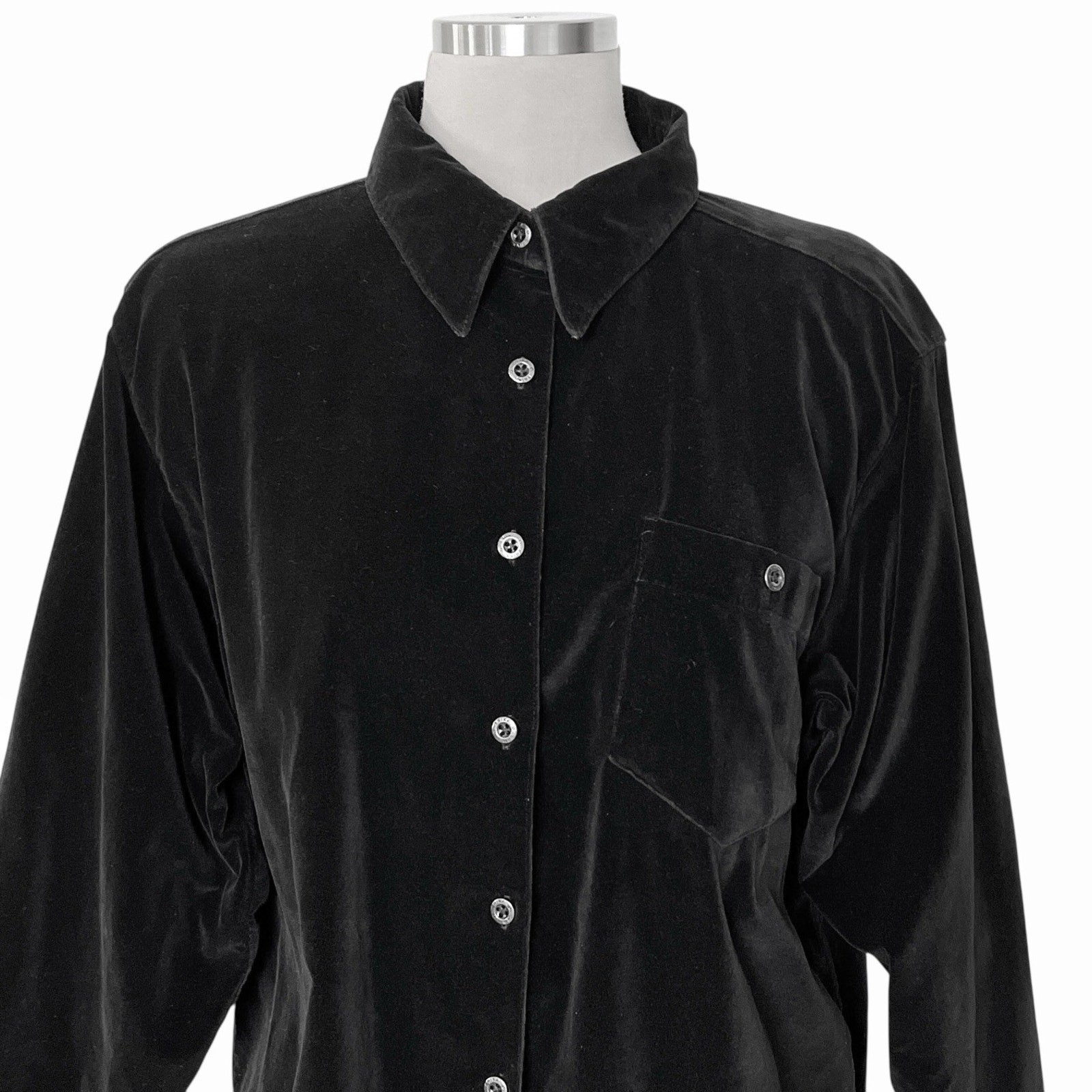 Erika And Company Shirt Womens Large Black Cotton Velour Button Up Soft Casual