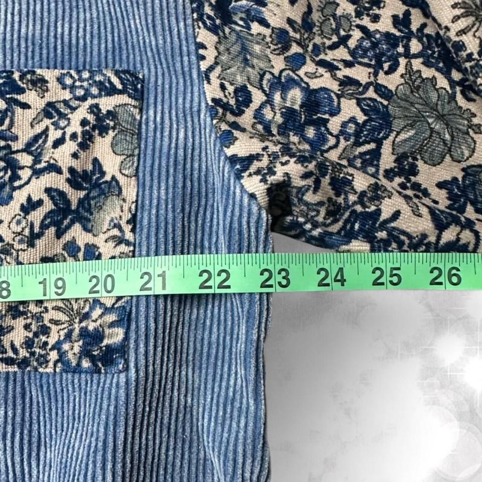 80s Corduroy or Y2K Style Ribbed Panels and Floral Sleeve Heavy Jacket