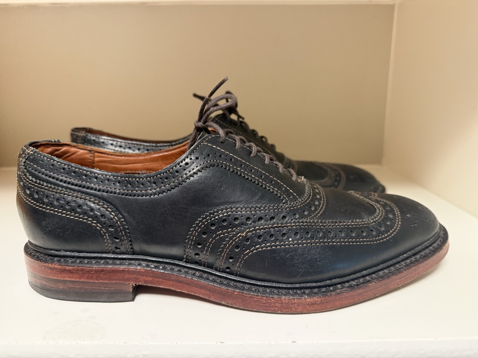 Allen Edmonds McTavish Oxfords Shoes Mens 8.5D Black Leather Wingtip Laces USA