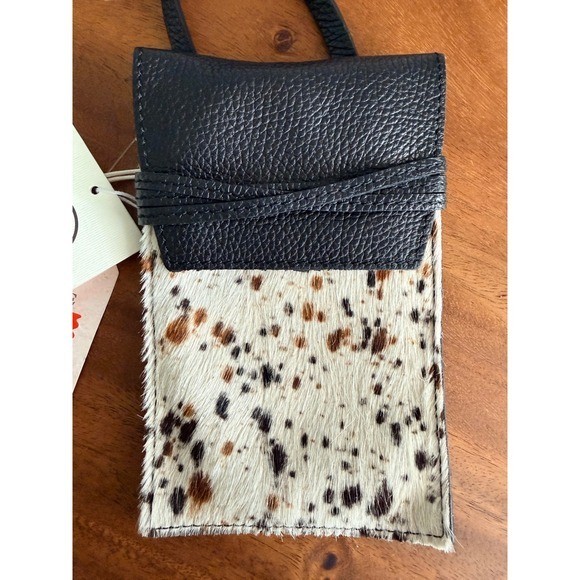 Divina Firenze Black Leather Calf Hair Crossbody Phone Bag Made in Italy NWT