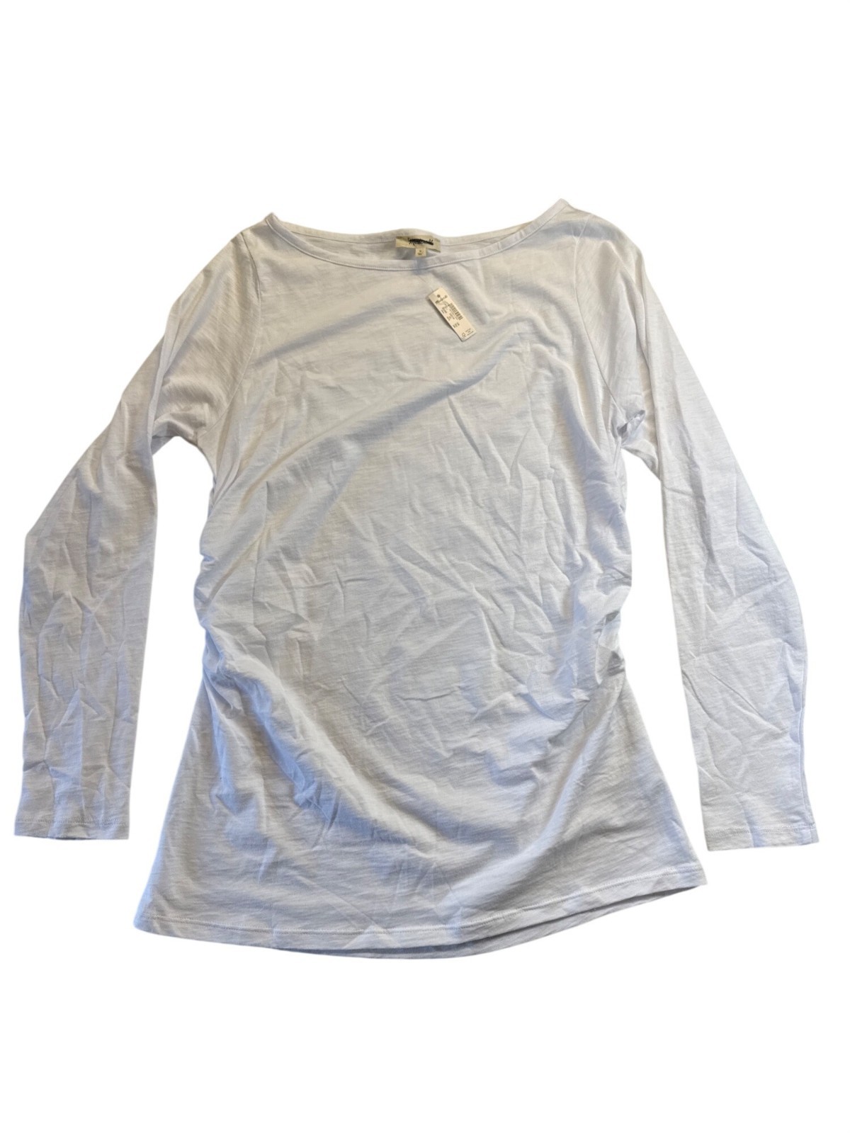 Madewell Ruched Crewneck Long-Sleeve Tee in Soft Slub~Size L~White NWT L17 13