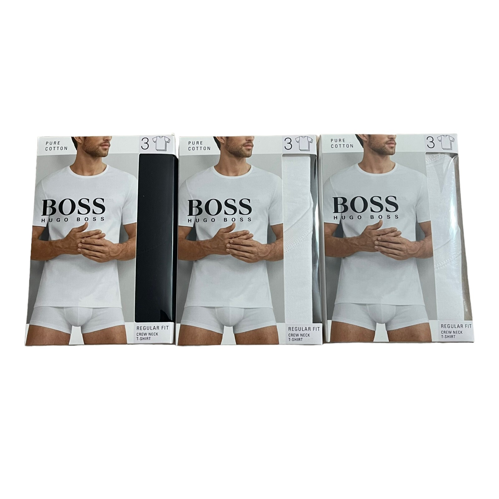 Hugo Boss Men’s 3-Pack Regular Fit Cotton Short Sleeve Crew Neck T-Shirt All Siz