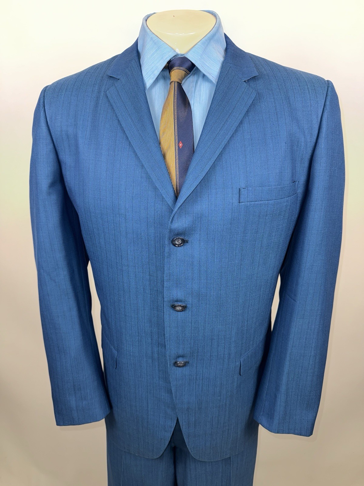 Vtg 50s 60 Sears Suit Mens 46 Long Jacket 40 28 Pants Kings Crown MCM Wool Blue
