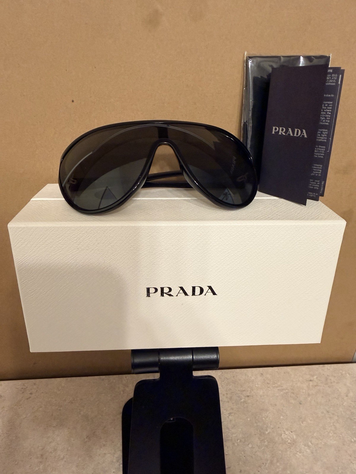 Prada SPR06X SPR/06/X 1AB-5S0 Black Fashion Shield Sunglasses 29mm NEW