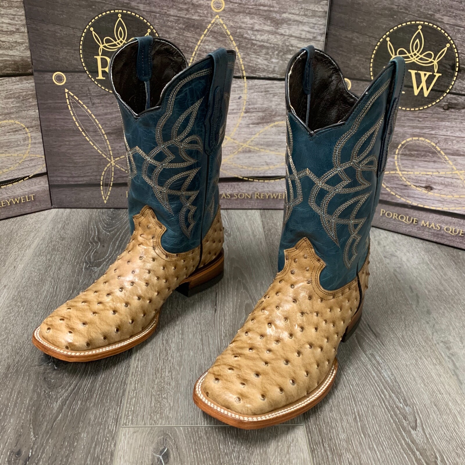 MEN’S BROWN OSTRICH QUILL LEATHER WESTERN RODEO EXOTIC COWBOY SQUARE TOE BOTAS