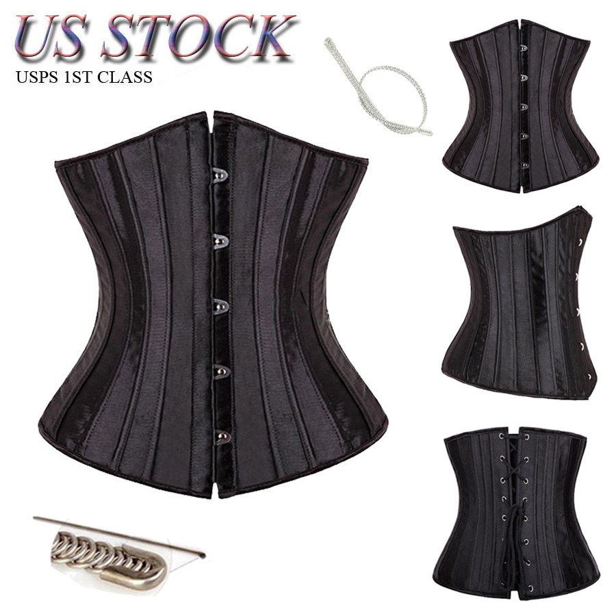 28 Spiral Steel Boned Waist Training Plus Size Underbust Corset Shaperwear Black
