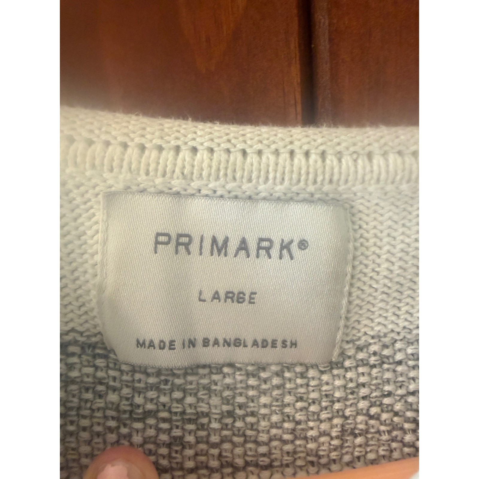 Primark Womens Large White Grey Striped Crew Neck Raglan Sleeve Knit Sweater