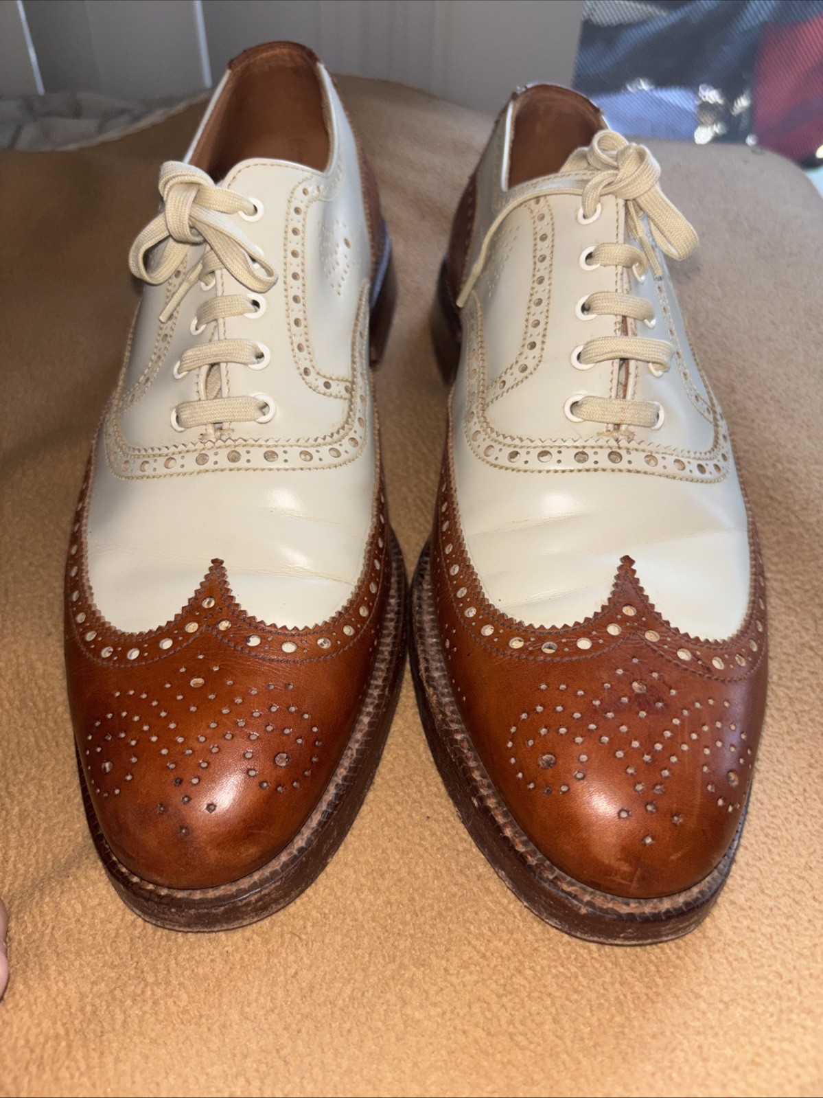 Ralph Lauren-Neiman Marcus Spectator Wing-Tip Oxford Shoes-Brown White—9-1/2B