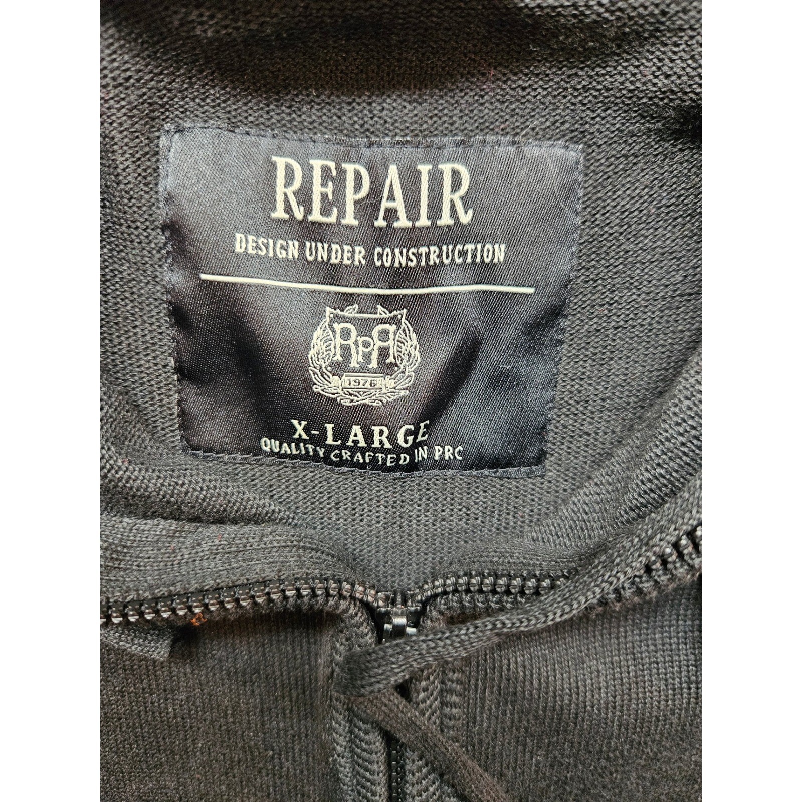 Repair Design Under Construction Mens XL Black Red Striped Full Zip Knit Hoodie
