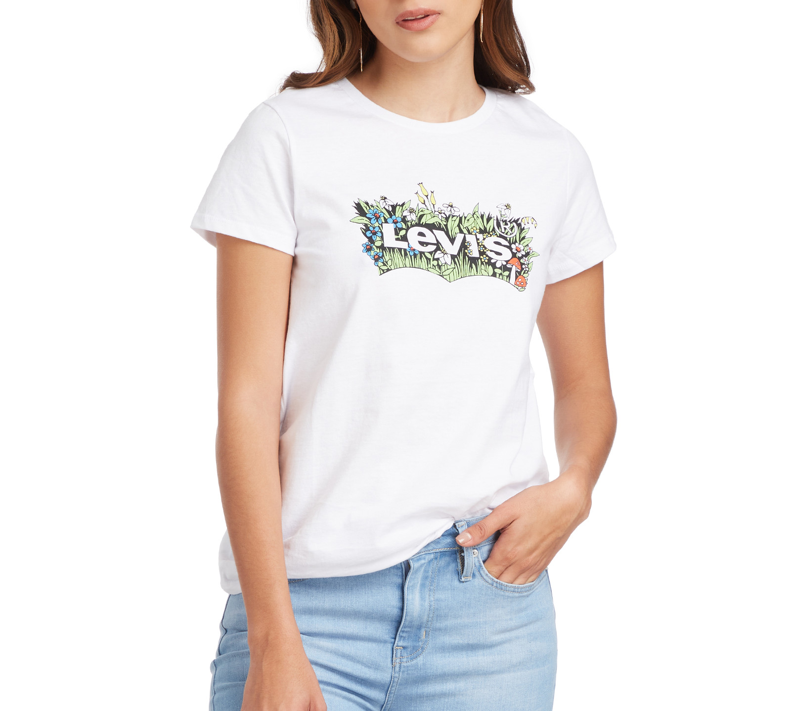 Levi’s Women’s Batwing Logo Perfect Tee White Floral T-Shirt Size XXS, XS NEW