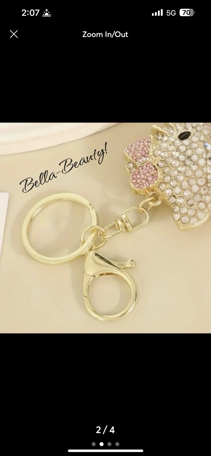 White & Pink GOLD Hello Kitty Bling Rhinestone Keychain or Charm Key