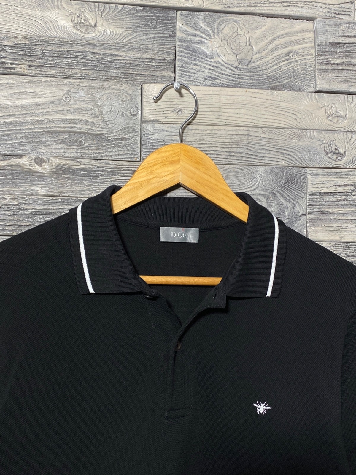 CHRISTIAN DIOR Men’s Embroidered Black Cotton Bee Classic Short Sleeve Polo Sz M