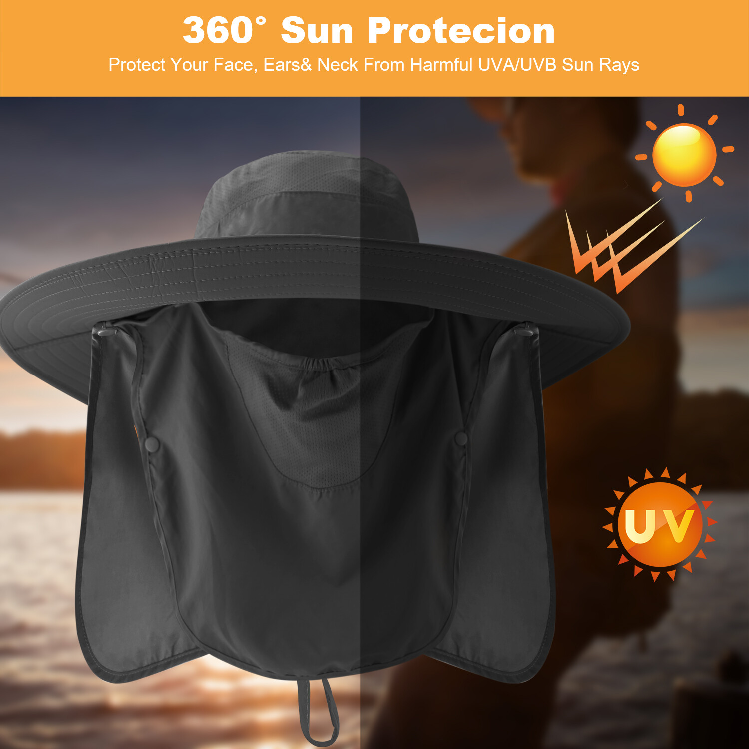 Wide Brim Sun Hats Bucket Mesh Cap UPF50+ UV Protection Outdoor Hiking Fishing