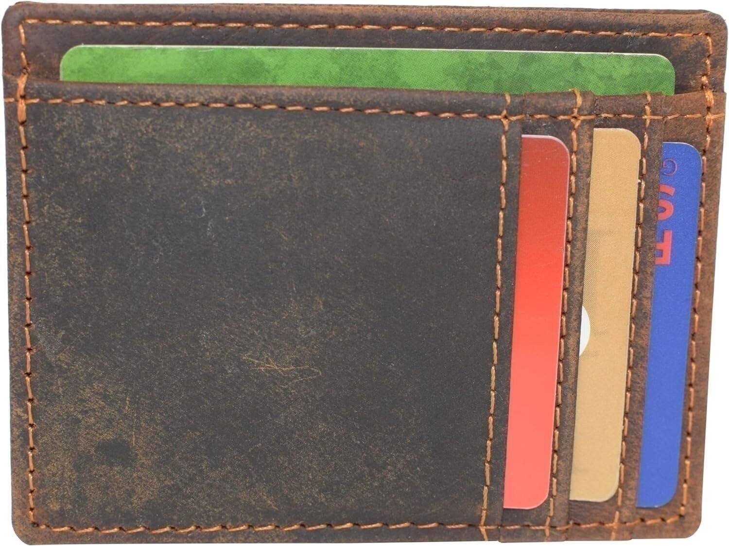 CAZORO Front Pocket Minimalist Vintage Leather Slim Wallet RFID Blocking…