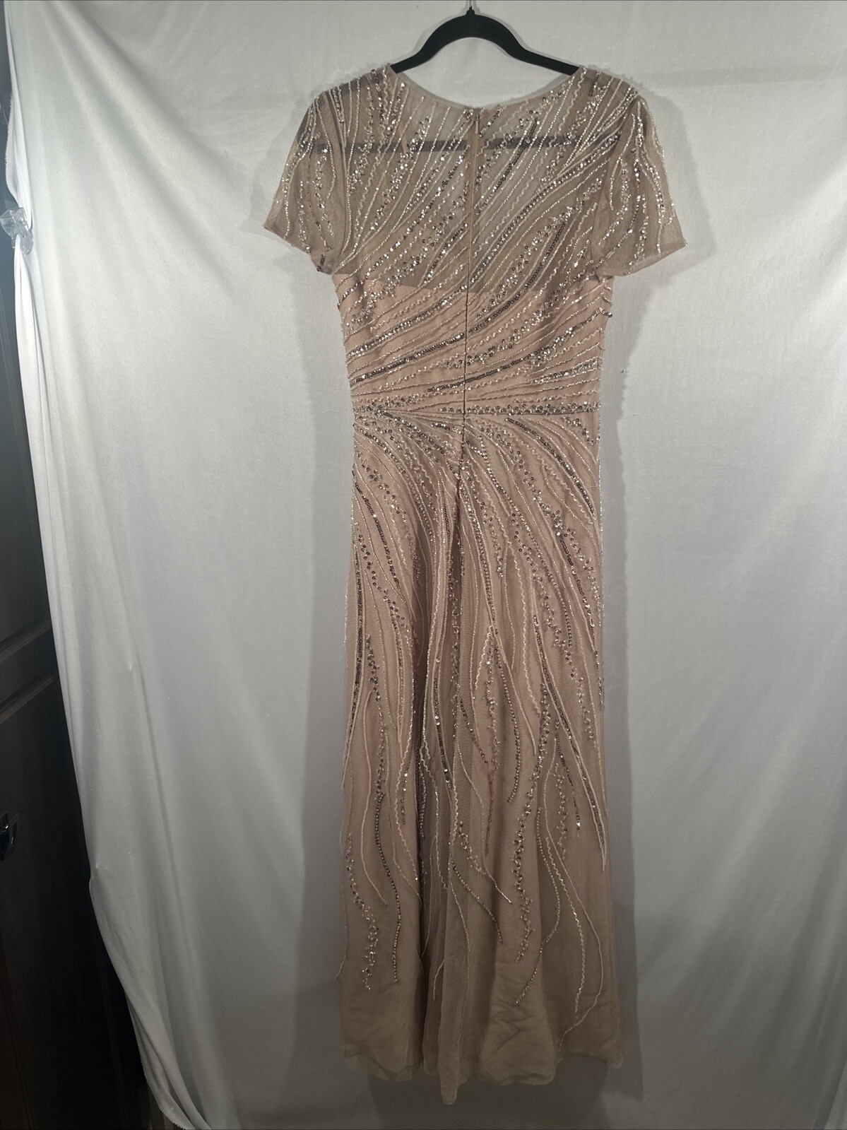 NEW $379 Xscape [ 6 ] V Neck Beaded Chiffon A Line Gown In Blush Pink #J501