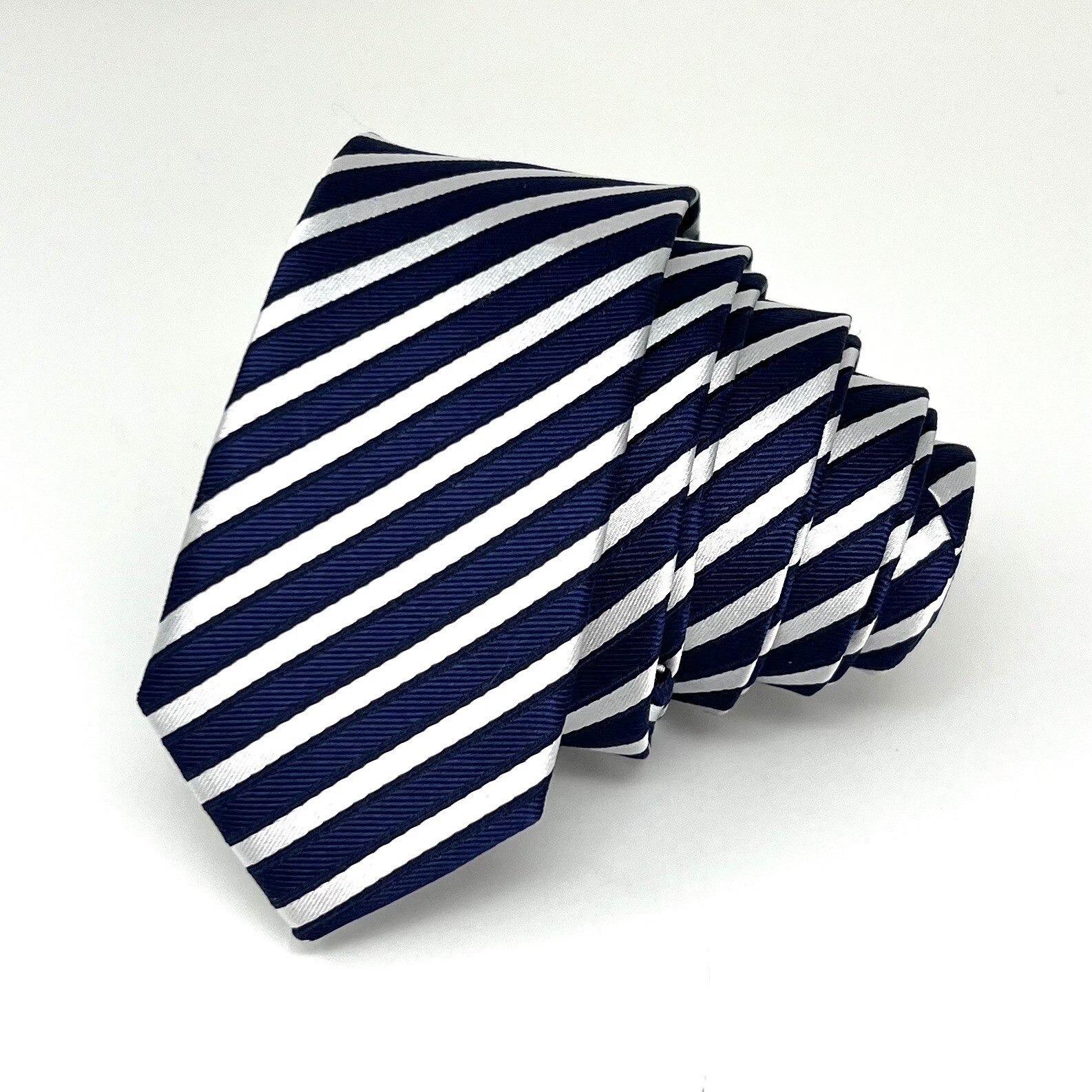 Skinny Silk Navy Stripe Necktie Men Youth Birthday Father’s Day Gift Silk Tie