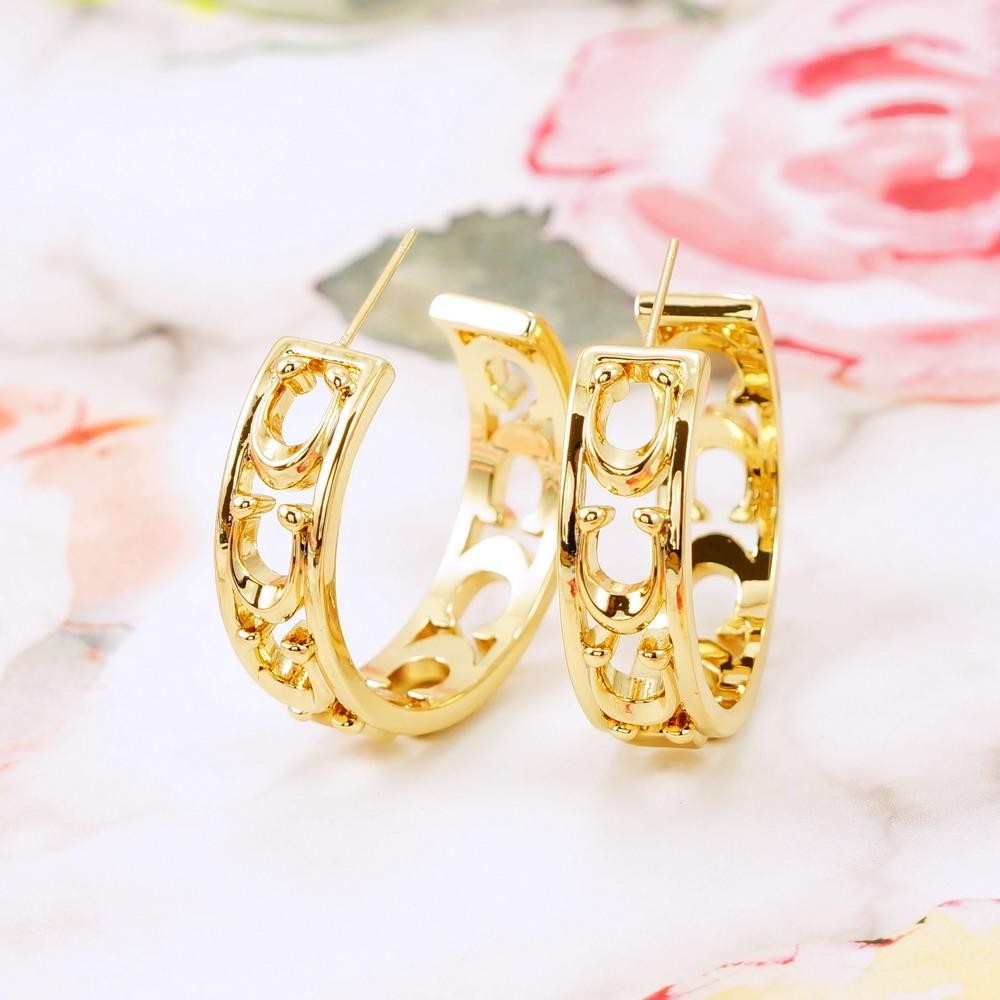 NWT Coach Signature Openwork Logo C Earrings Gold Tone