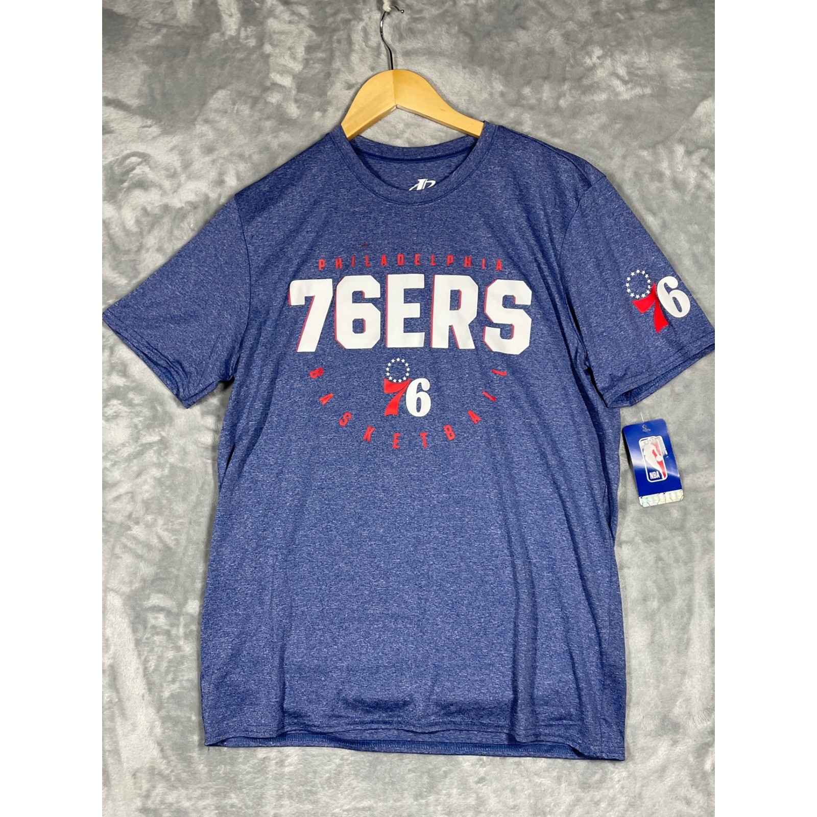 Logo Athletic Philadelphia 76ers NBA Basketball Blue Heather Shirt Mens Medium
