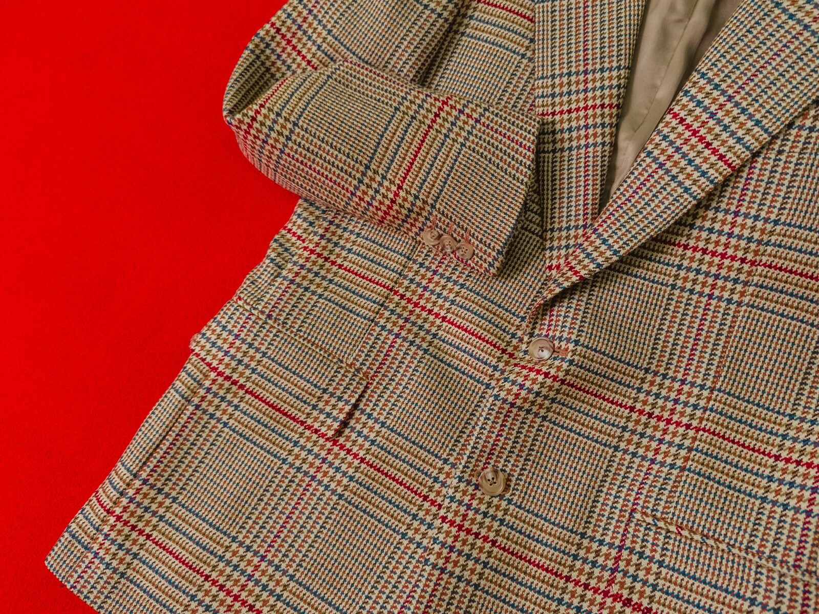 CORNELIANI Sartoria Men 90% Wool 10% Cashmere Plaid Beige Size 48 / M Jacket