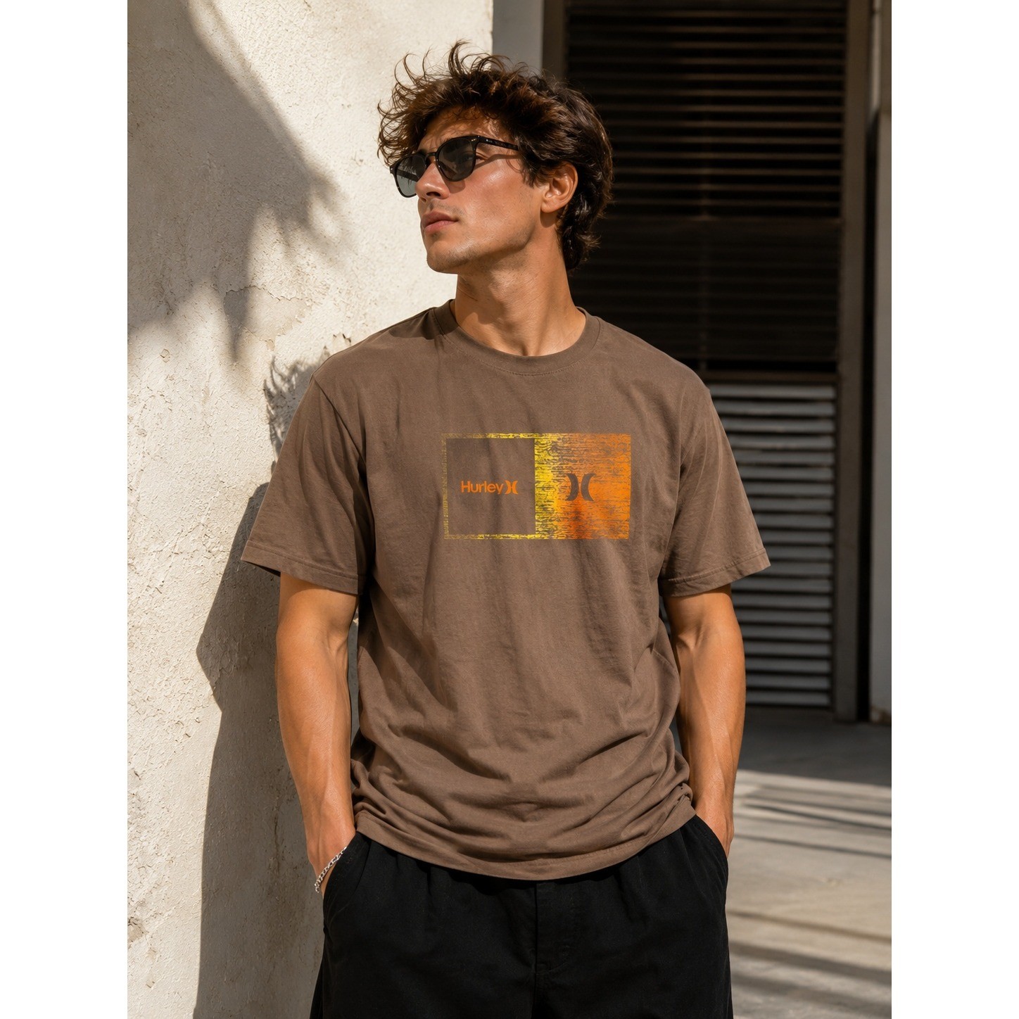 NWT Hurley Mens Everyday Tee Medium Mocha Cotton Casual Skate Surf Streetwear