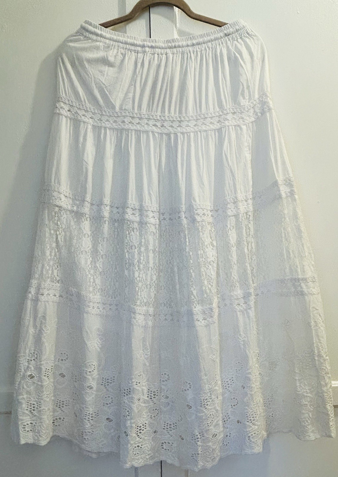 Small/Medium/ Large New White Cotton Eyelet Lace Tiered Aline Skirt Lined