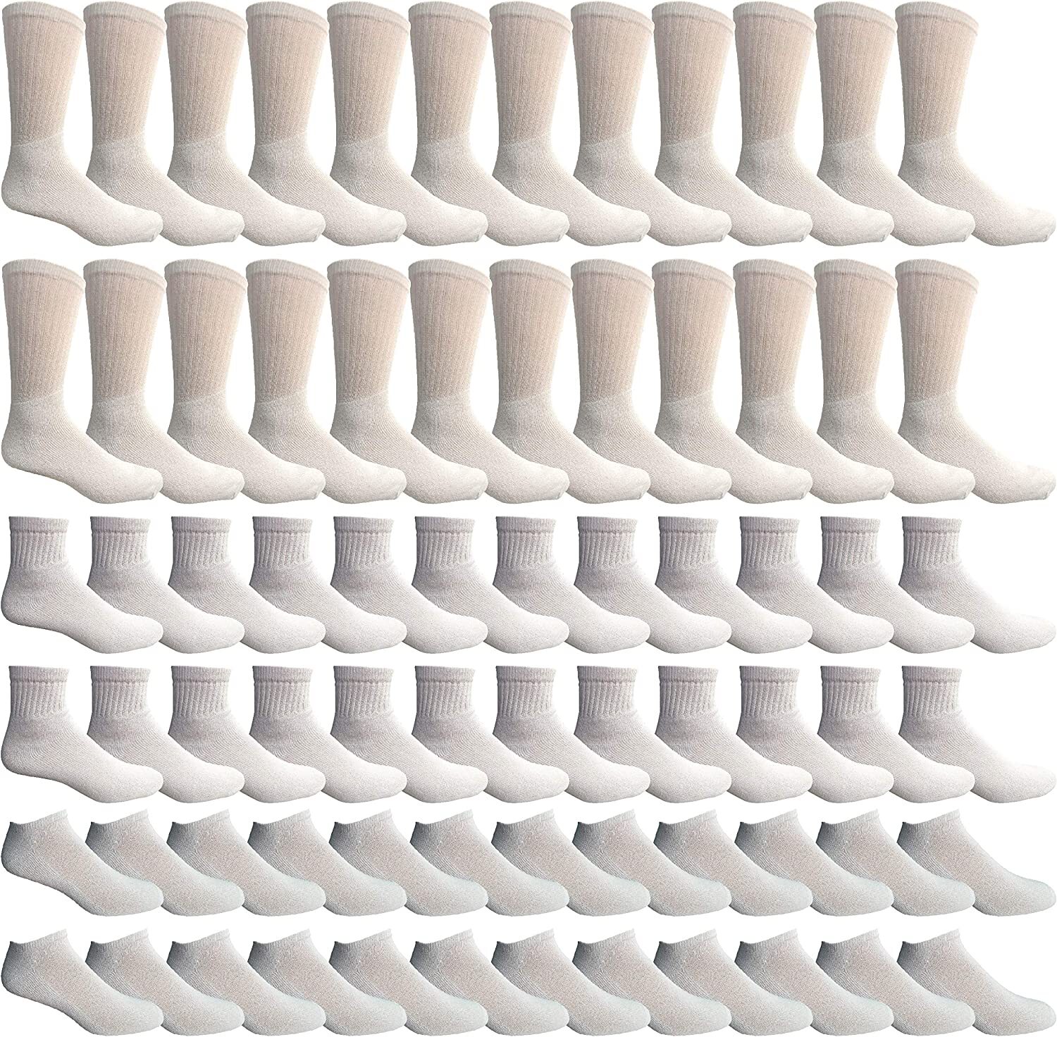 72 Pk Bulk Thick Cotton Socks Wholesale Kids Crew Cut, Ankle Socks -(White, 6-8)