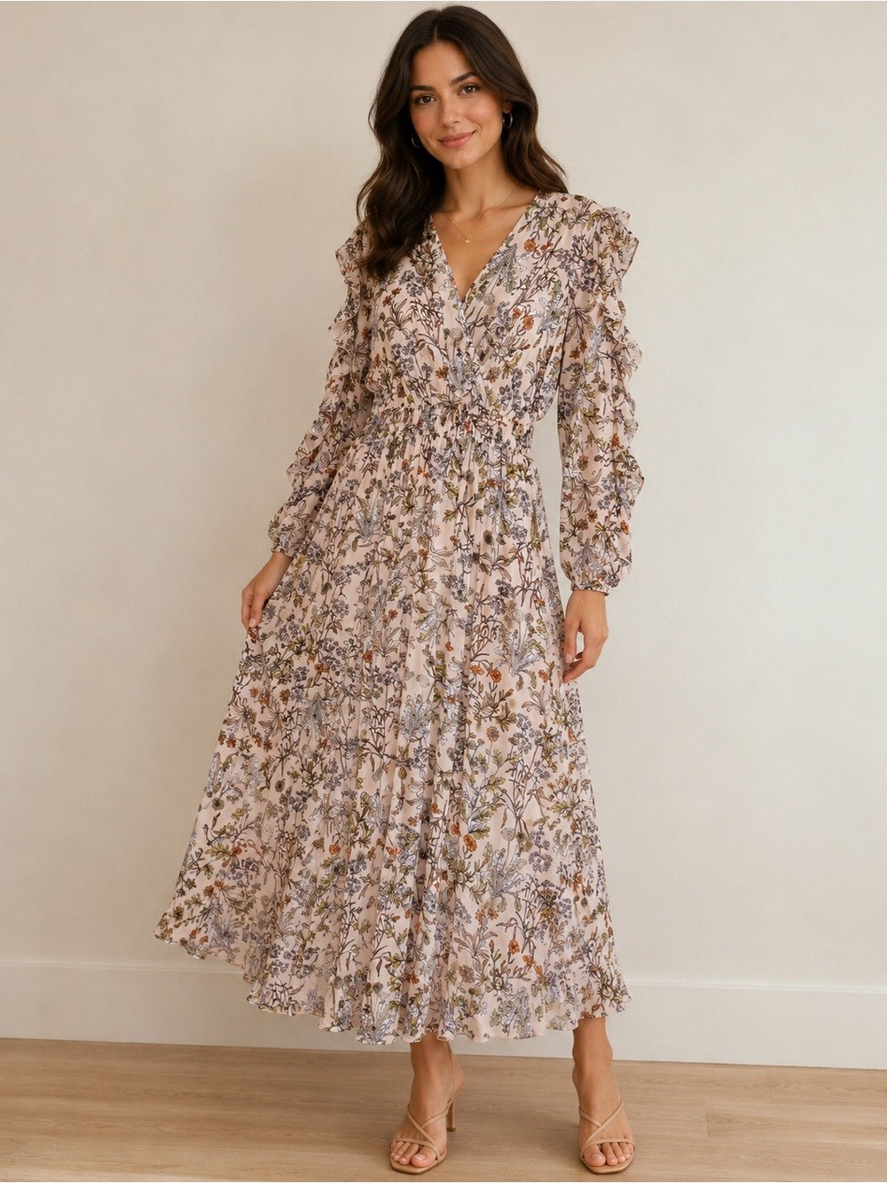 Kate & Lilly Floral Ruffle Midi Dress in Light Blush 6