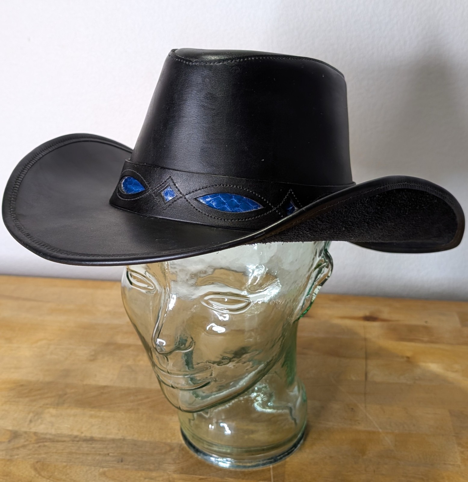 Vintage Leather Winfield Cover Co. San Francisco Western Hat Black /Blue Medium
