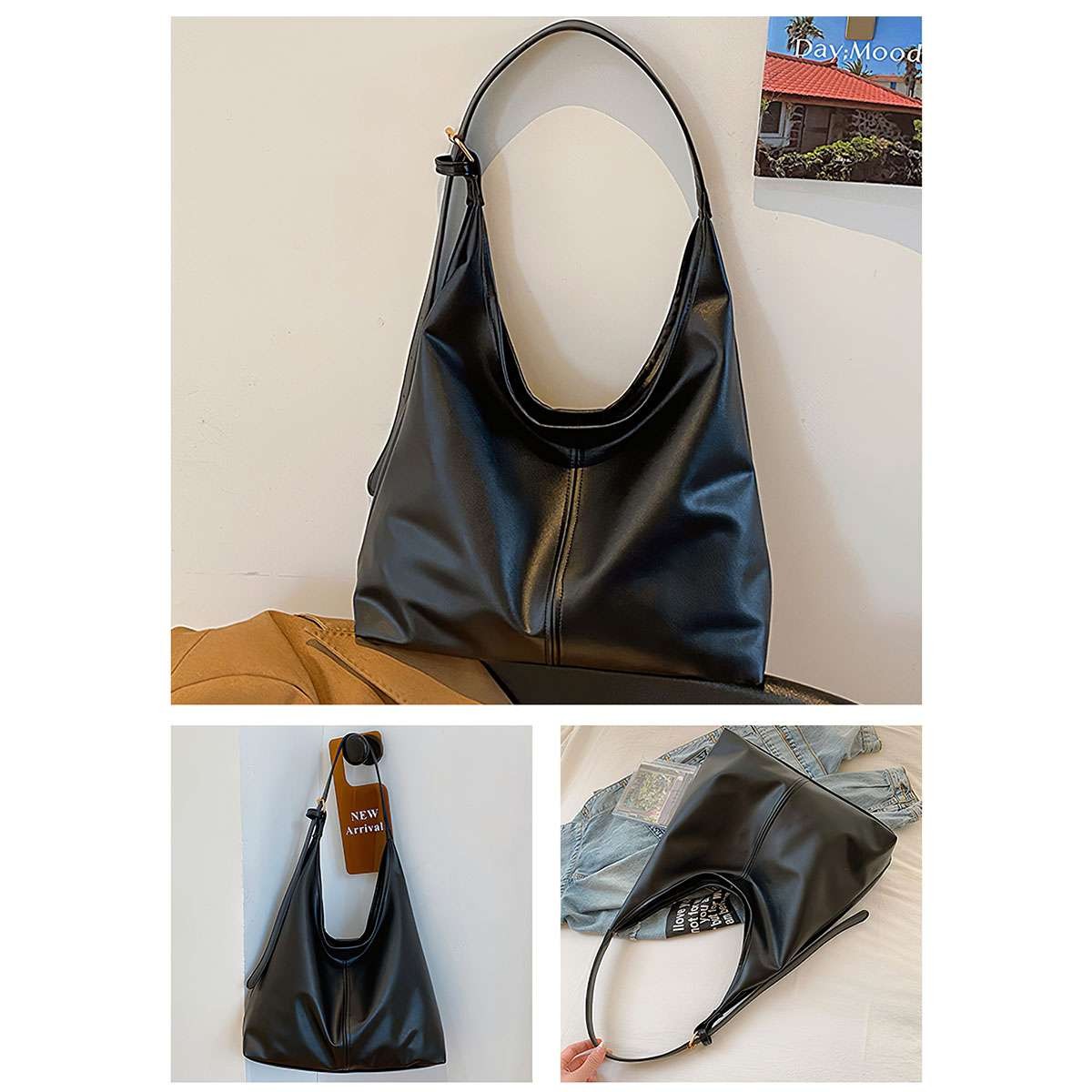 Soft PU Slouchy Bag Adjustable Strap Large Daily Shoulder Purse For Women