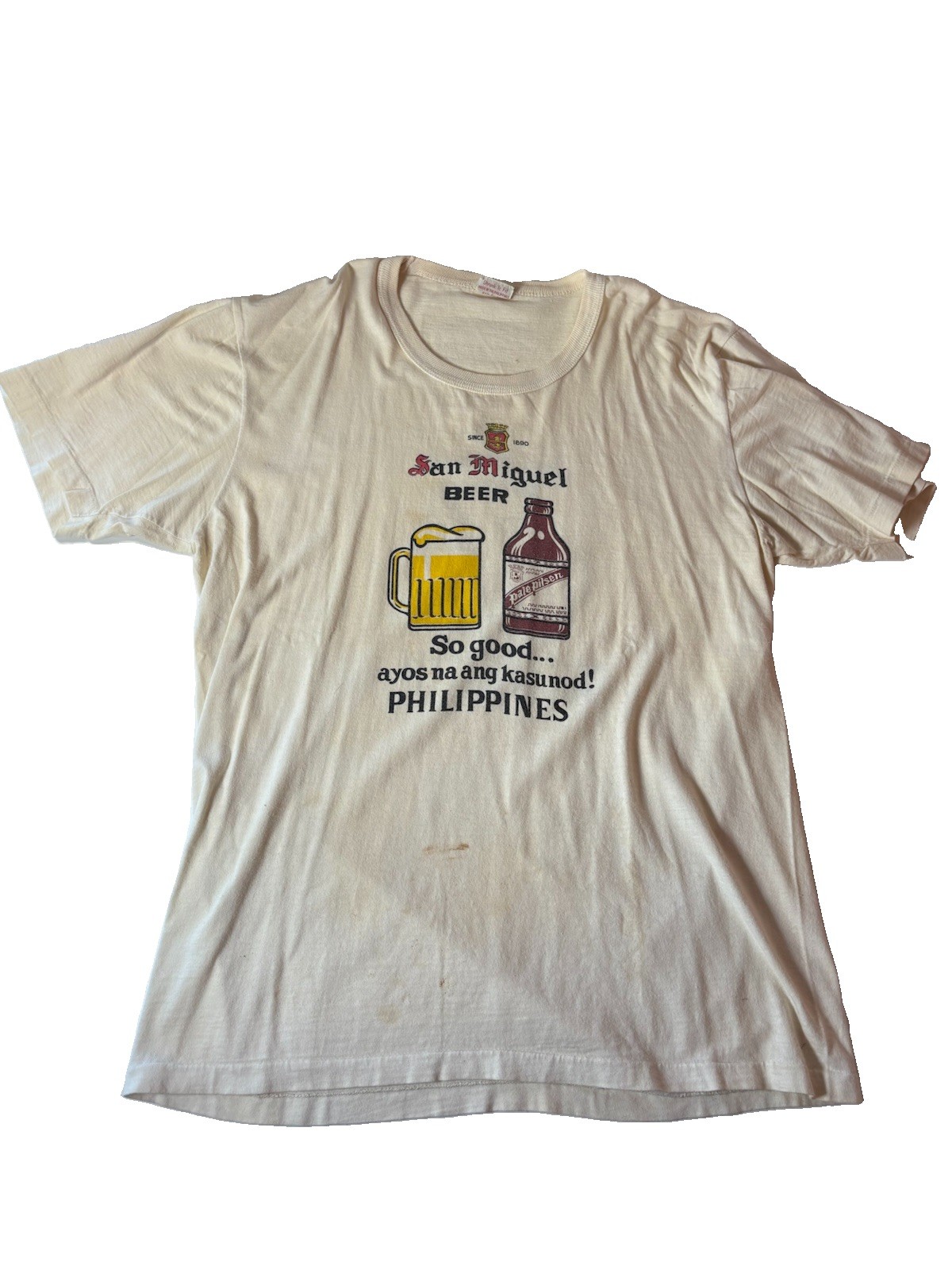 Vintage San Miguel Beer Philippines Pale Pilsen Distressed T Shirt Tag XL 18X25