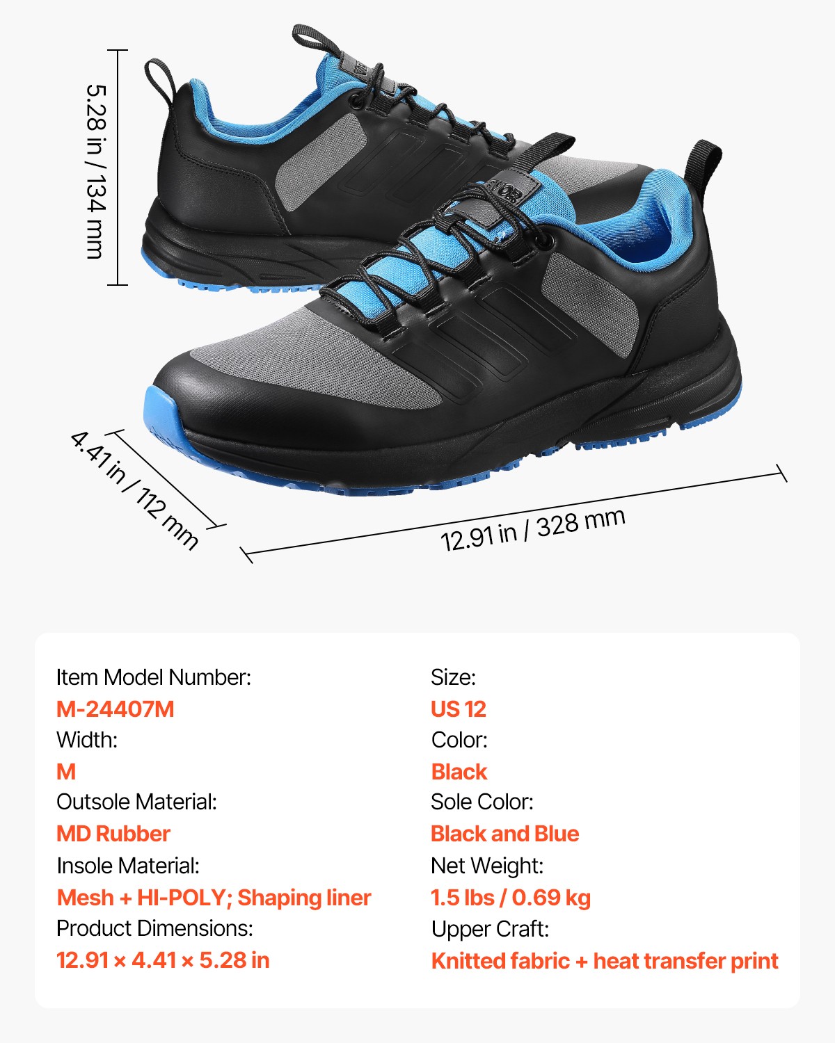 VEVOR Cross Training Shoes M Width Sneakers US Size 12 Wide Toe Box Shoes Black