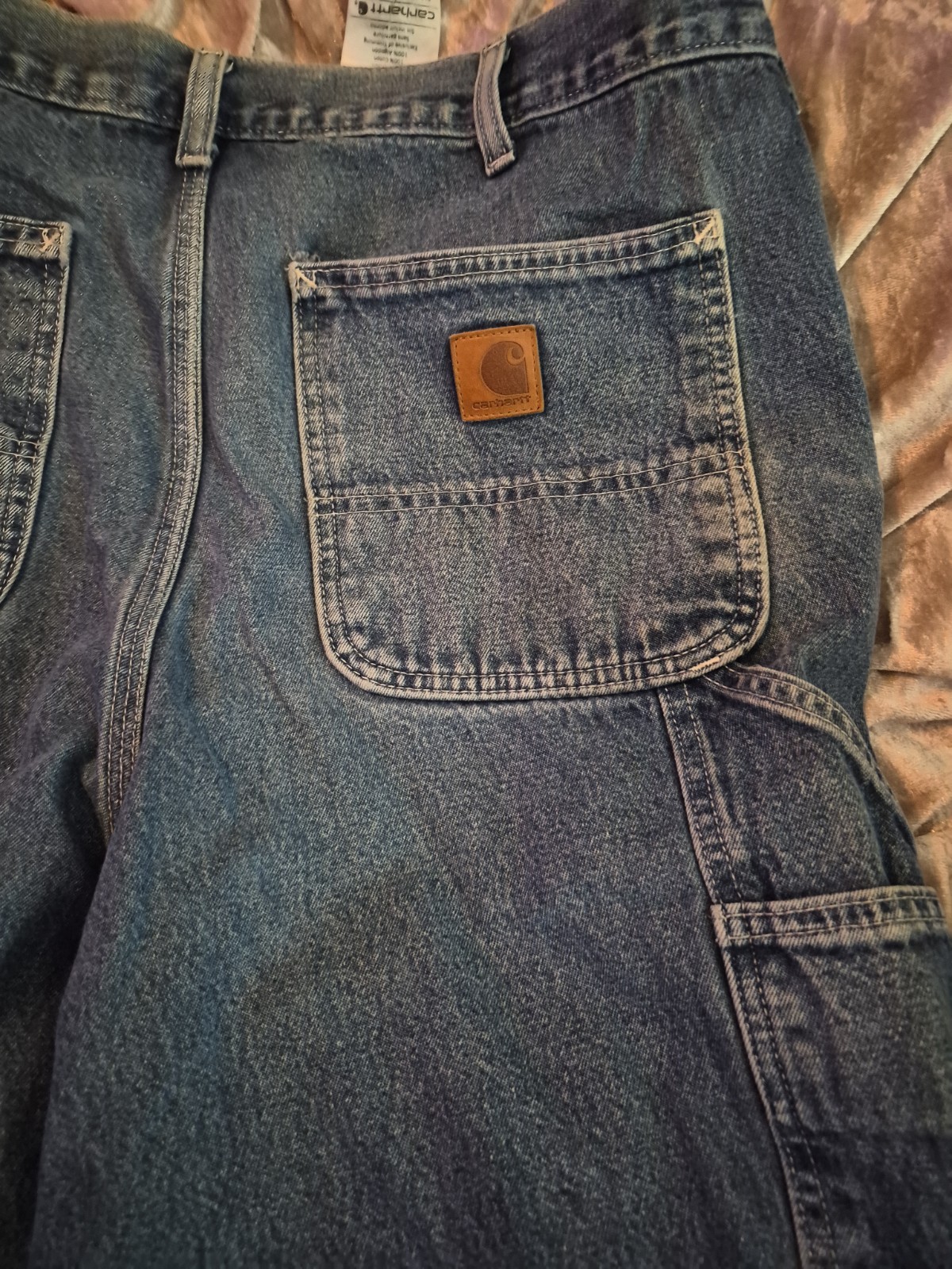 Carhartt Relaxed Fit Blue Denim Carpenter Jeans Mens Size 36×30 With Imperfectns