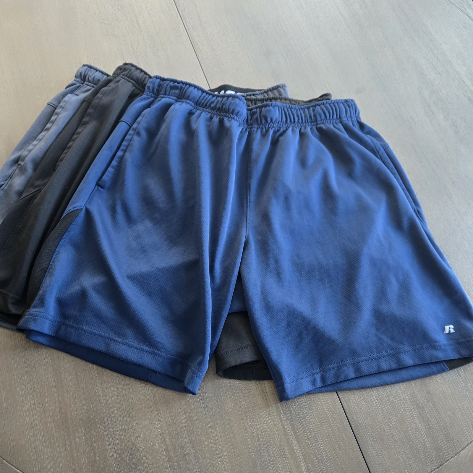 Bundle Russell Dri-Power 360 Size Large Gym Shorts Blue, Black, Grey (3 Total)