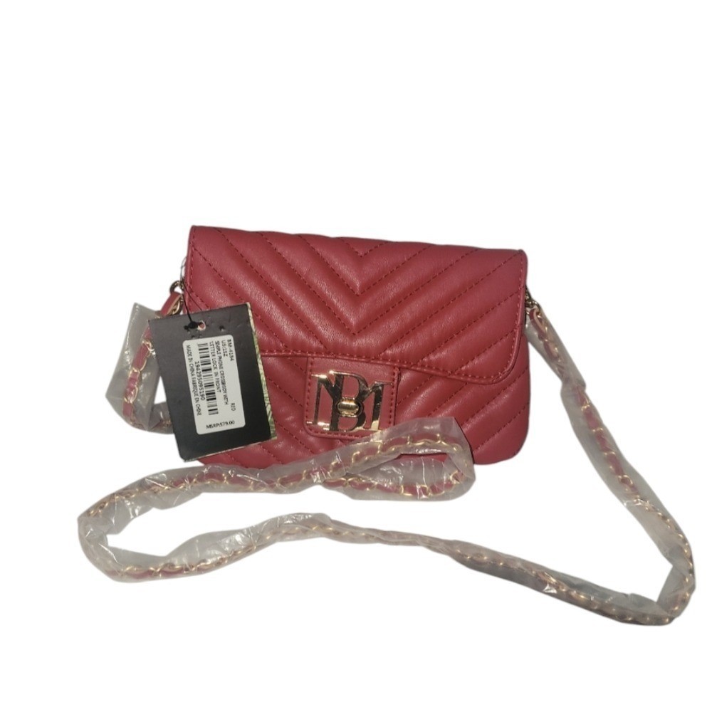 Badgley Mischka Susie Phone Crossbody Red Chevron Quilted Letter Lock NWT
