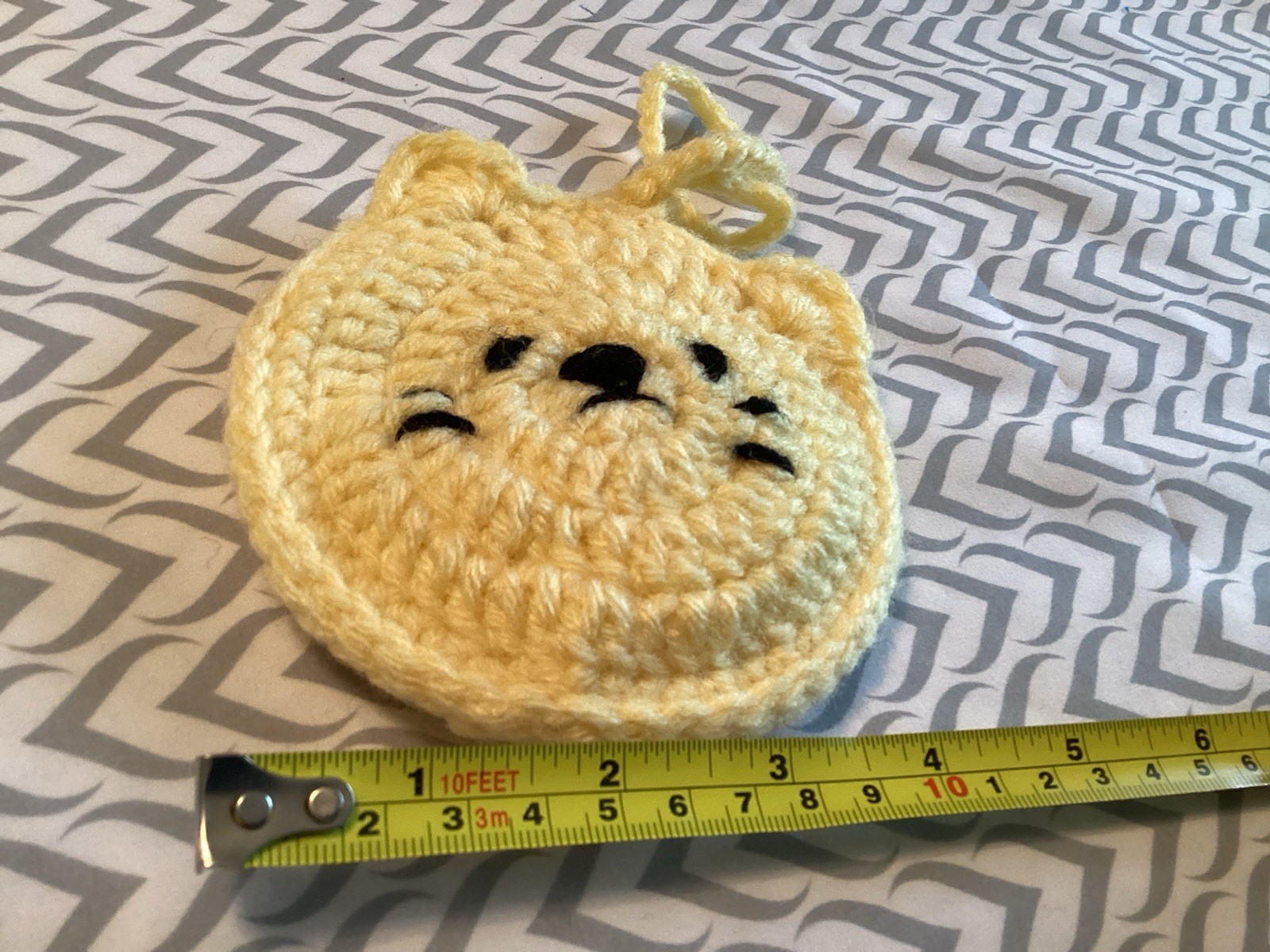 Crochet Wristlet Cat Pouch, Keychain, Mini Coin Purse, Homemade, Yellow, New
