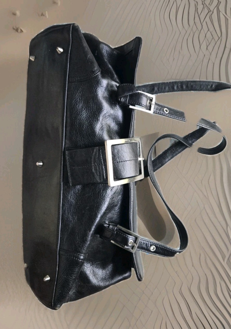 Kenneth Cole Leather Purse Shoulder Bag Black Silver Buckle Magnetic See Photos