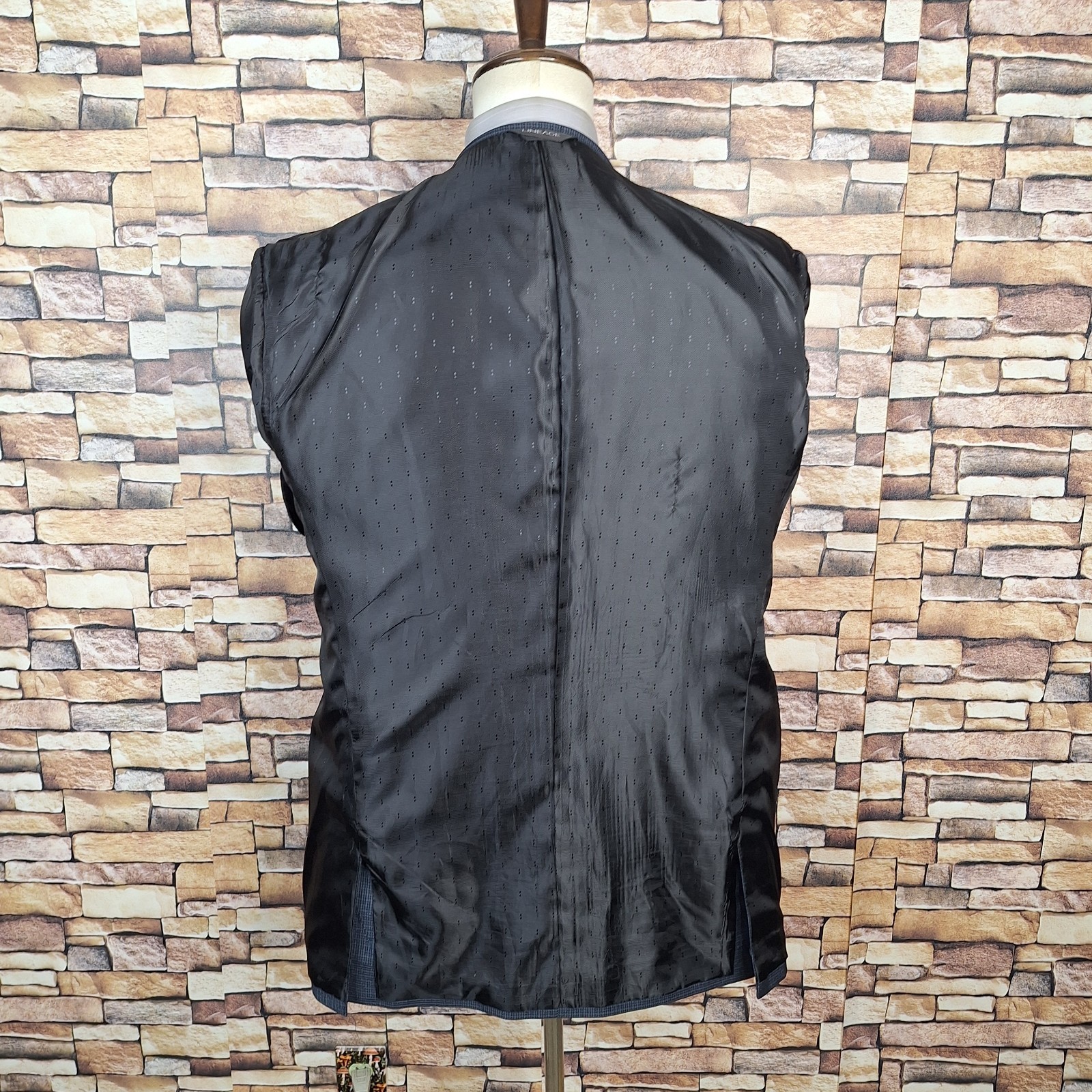 Lineage Suit 2 Piece Mens 44L 38X30 Blue Gray Plaid Double Vented