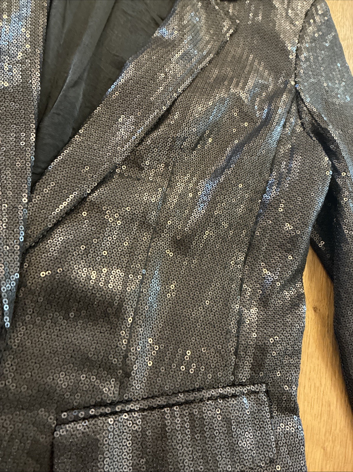 Free People Size 4 Black Sequin Notched Lapel One button Tailored Blazer