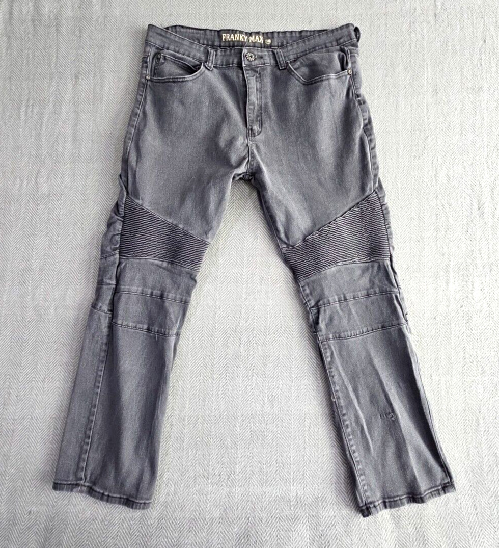 Franky Max Jeans Men’s W36 L30 Tapered Gray Wash Moto Biker Reinforcement Denim