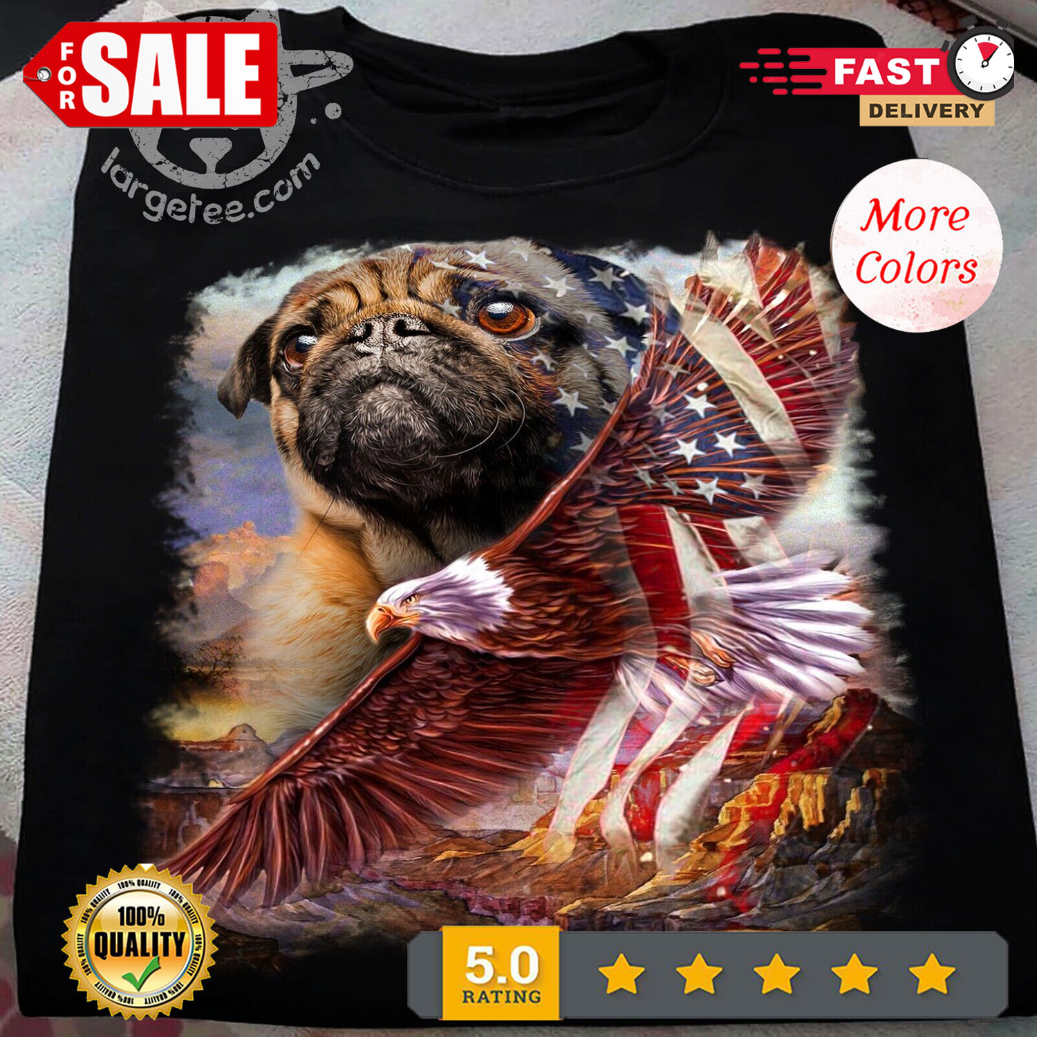 Pug American Patriot For Pug Lover Casua T-Shirt S-5XL.