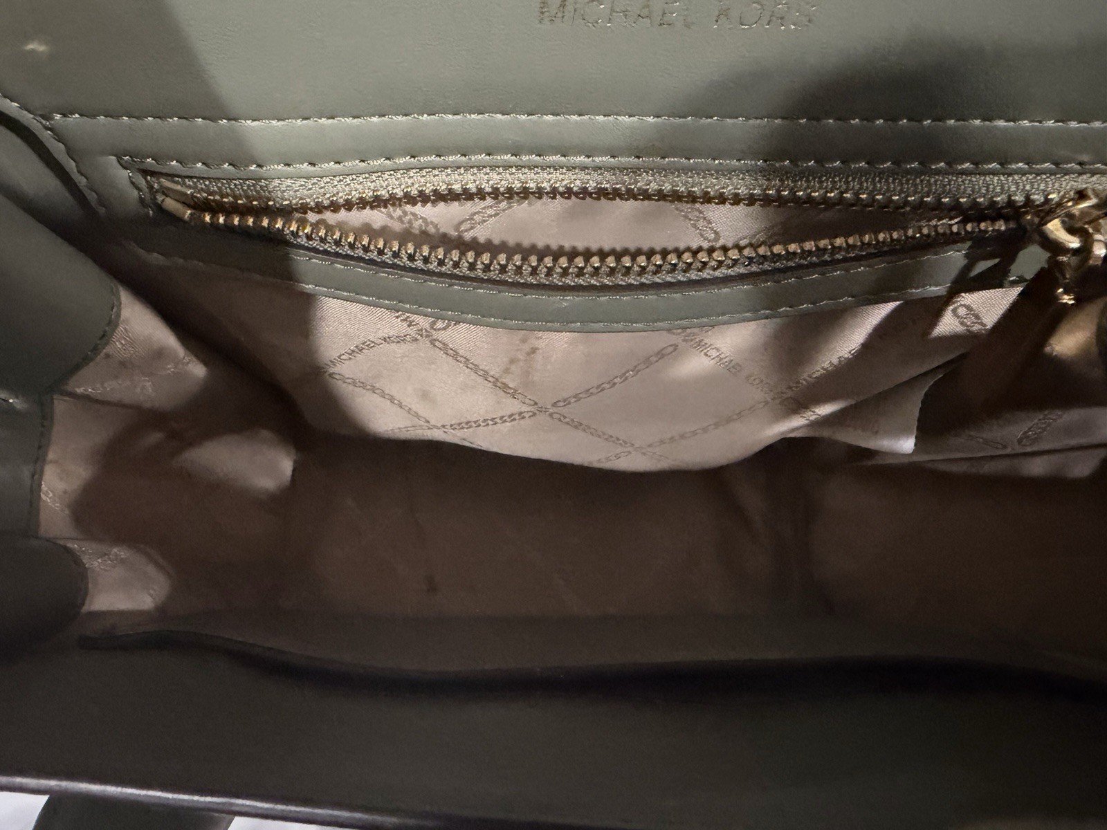 Michael Kors Green Medium Satchel Top Handle Buckle/Zip Gold Detachable Strap