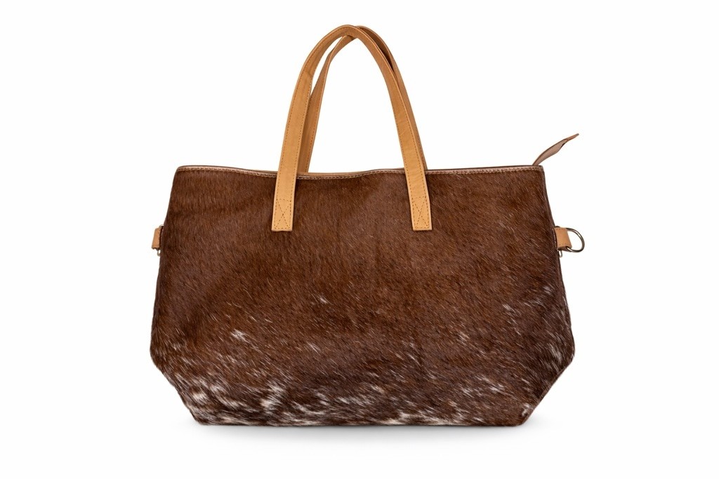 Cusco Women’s Tote Shoulder Bag Handmade Genuine Cowhide Brown/White