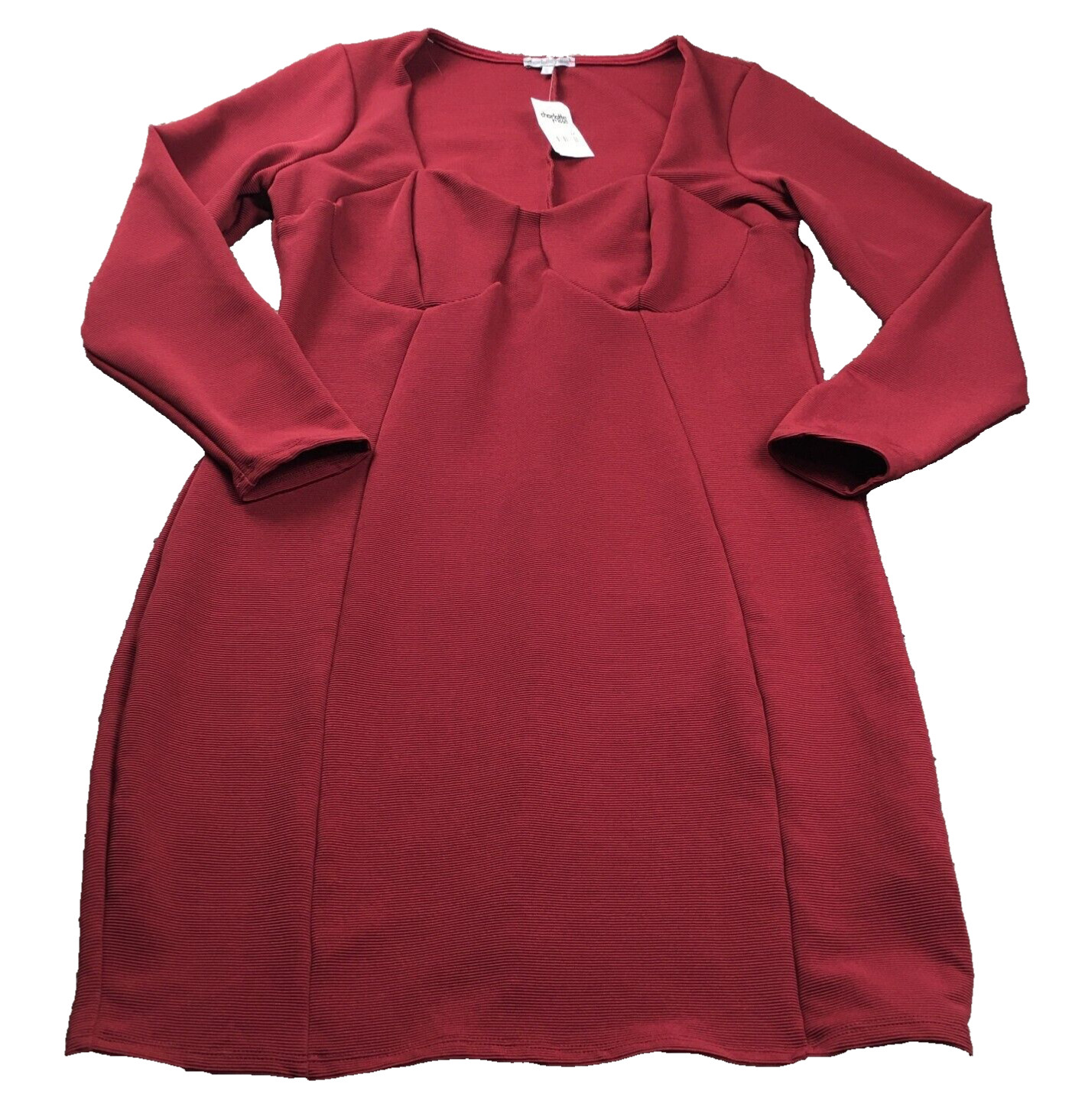 Charlotte Russe Womens Dress Sz 2X Burgundy Ribbed Sweetheart Neck Stretch NWT